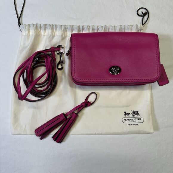 Coach Legacy Leather Fuchsia Pink Penny Crossbody Purse 19914 Tassel Dinky 1941 - Picture 1 of 10